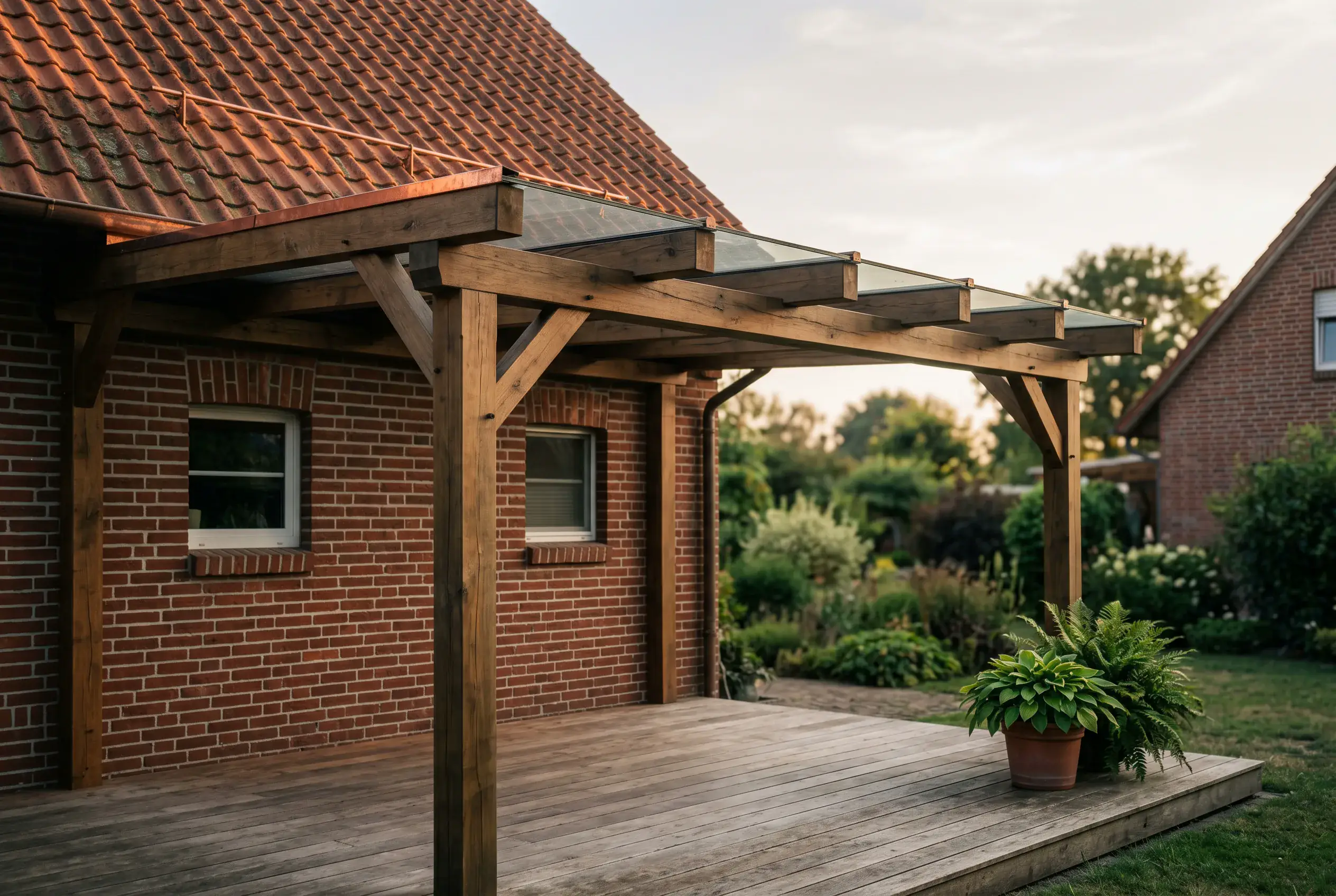 Begehbare Dachterrasse mit Holzdielung auf Plattenlagern